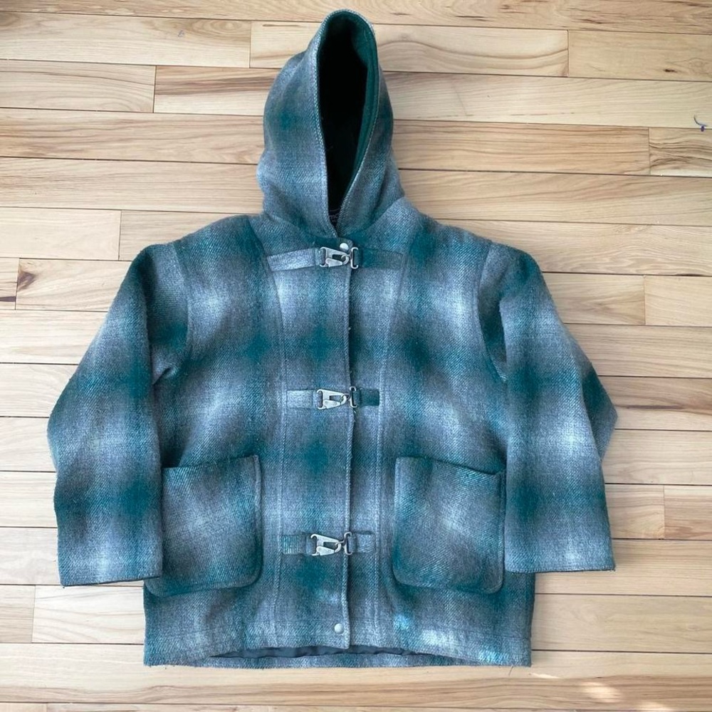 70s True Vintage Heavy Hooded Plaid Wool Coat in Great Condition 🔥 - Picture 1 of 5